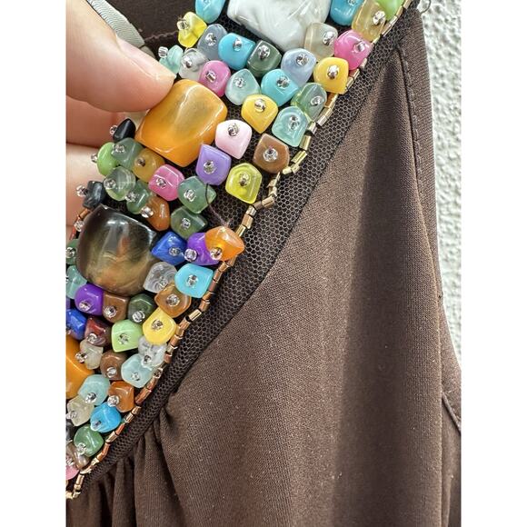 Carrie Allen Womens Maxi Dress Size Medium Brown Gemmed V-Neckline - Picture 4 of 11